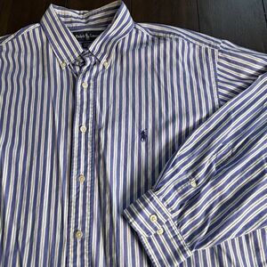 Ralph Lauren Yarmouth 100% Cotton Striped Button Down Shirt 17.5 32/33 Blue